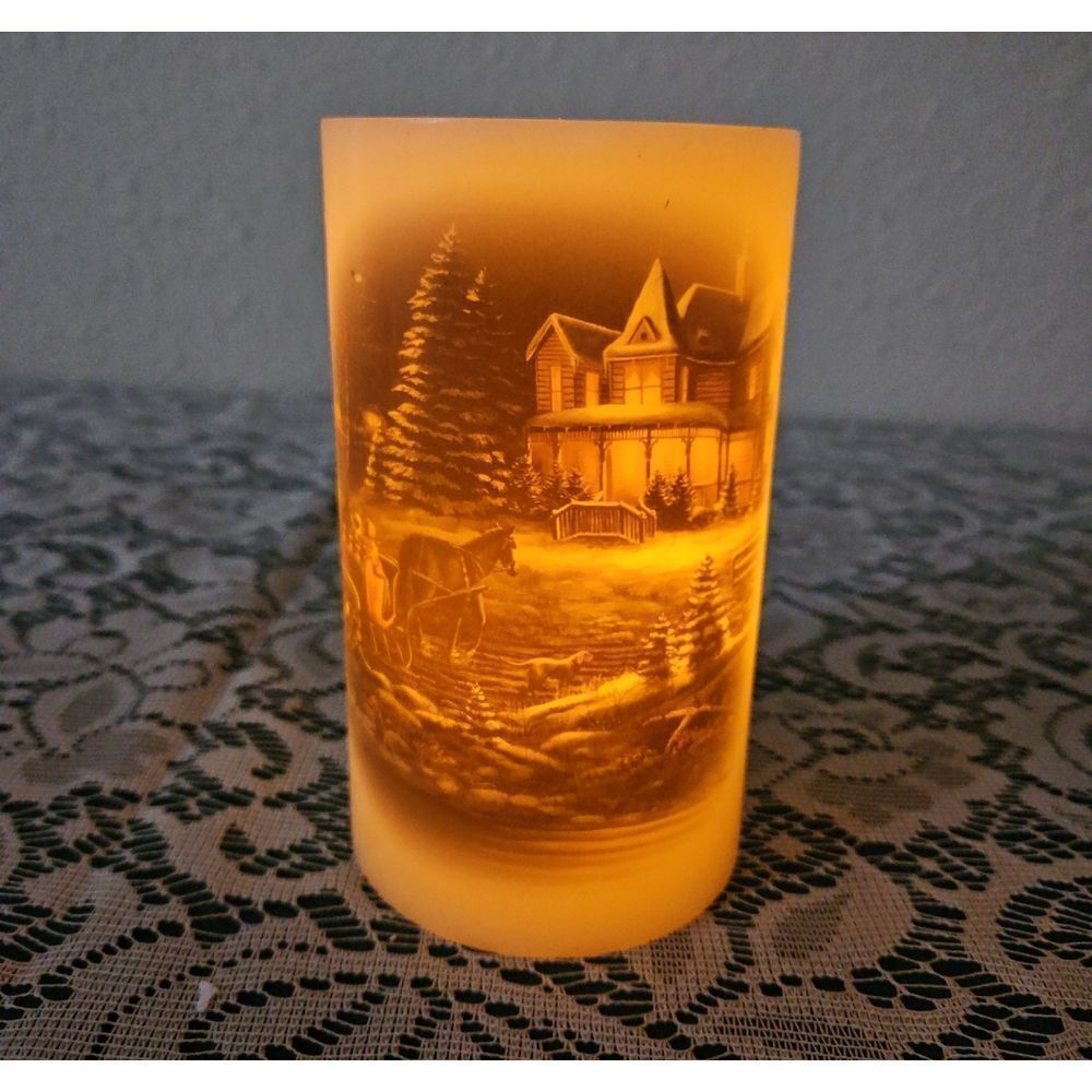 Candle Impressions Jim Hansel "Sunday Evening Sleigh Ride" Flameless LED Candle
